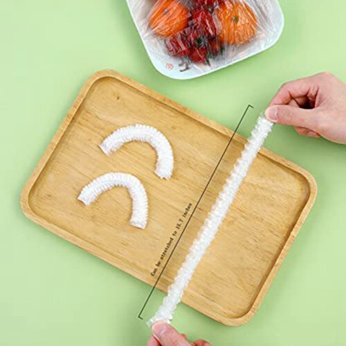 100 Stuks Plastic Wikkelkomdeksels, met Elastische, Plastic Rekbare Voedseldeksels 1