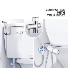 Bidet-T-Adapter, Messing-T-Adapter mit Absperrventil, 3-Wege-T-Anschluss 7/8 Zoll X 7/8 Zoll X G1/2 für WC-Bidet-SprüHer