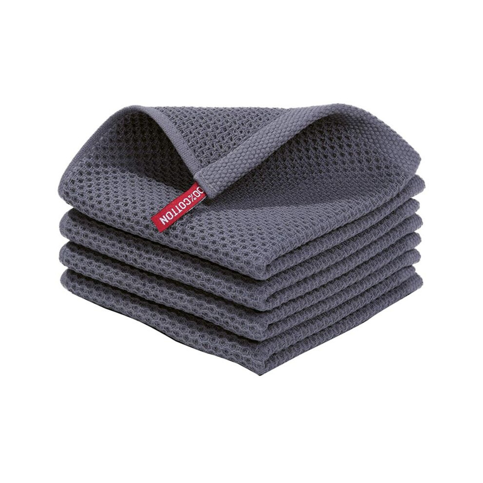 Dark/Gray Cotton Waffle-Weave Kitchen Dish Cloths, Ultra Soft Absorbent Quick Drying Dish Towels