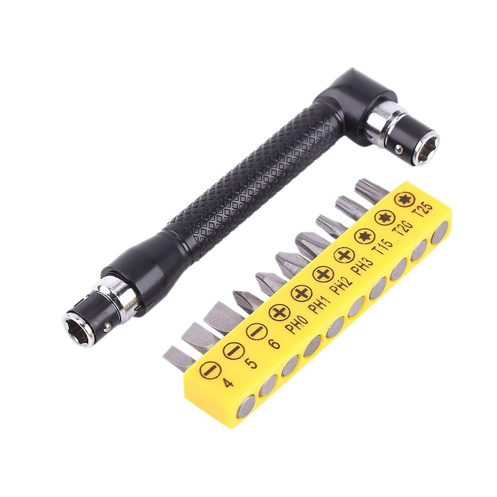 Hex Socket Wrench 1/4Inch L Shaped Socket Wrench Set With 10Pcs Various Angled Screwdriver Bits Hand Tool Kit 4712562055508