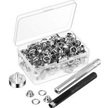 Set di Occhielli in Metallo da 100 Pezzi Kit Anelli Passacavi da 6mm con Punzone di Montaggio per Accessori DIY Riparazione di Abbigliamento