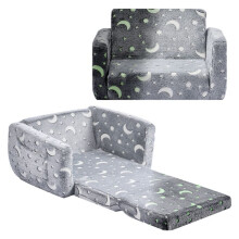 Divano Letto per Bambini 2-in-1-Duoku-Sedia a Sdraio Pieghevole e Confortevole-Luminescente-Con Braccioli-Grigio