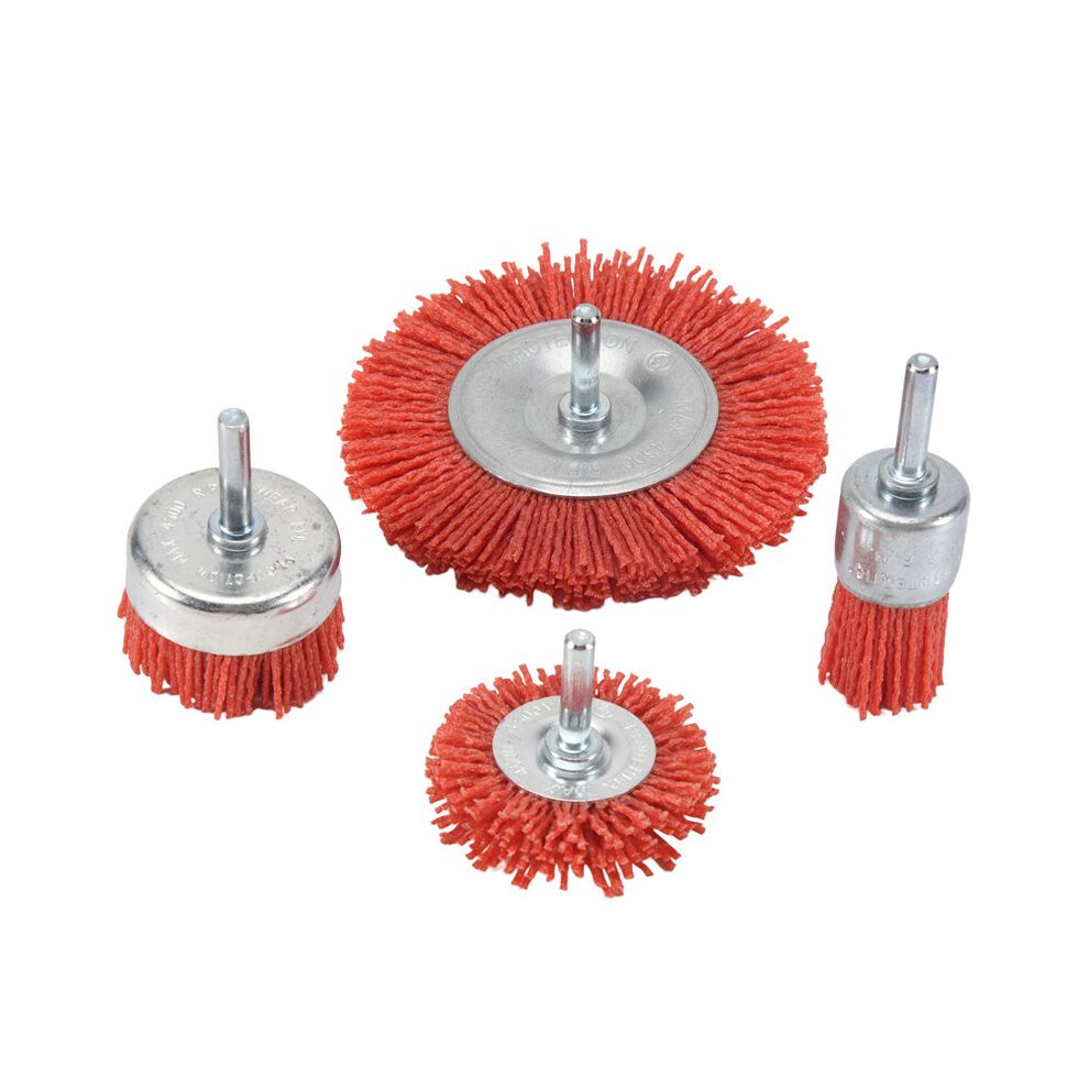 4Pcs Nylon Filament Abrasive Wire Cup Brush Nylon End Brush Kit For Drill Rotary Tool With 1/4 Inch Shank 4712872063286