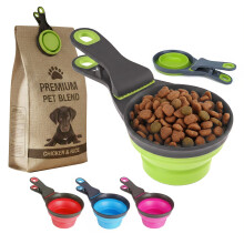GEEZY Collapsible Pet Food Scoop Measuring Cup with Bag Sealing Clip Feeding Dogs Cats