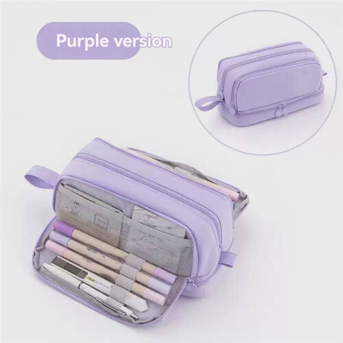 Large Capacity Four-Opening Pencil Case Popular Pencil Case Uniform Pencil Case Multi-Function Simple Solid Color B 2