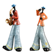 2 Stuks Jazz Band Speler Beeldjes Vintage Muzikant Figuur Hars Beelden Bureau Ornament Retro Sculptuur Huis Binnen Decor