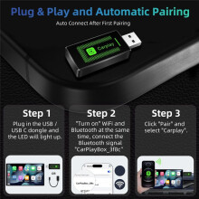 Adaptador Carplay Sem Fio para IOS, Atualização USB CarPlay Wireless Stick, Plug & , Dongle CarPlay Pequeno CarPlay