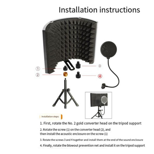 Microphone Isolation Screen Mic Sound Absorbing Screens Adjustable for Broadcasting Podcasts Recording Singing Studio 2