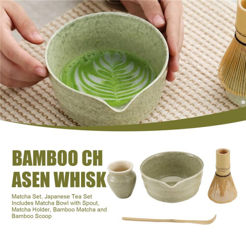 Set per Matcha, Set da Tè Giapponese Comprende Ciotola per Matcha con Beccuccio, Supporto per Matcha, Matcha In Bambù e Paletta In Bambù 1