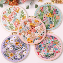 Kit de Broderie pour Débutants et Amateurs de Broderie Comprenant un Paysage Floral avec des Aiguilles à Fil, B