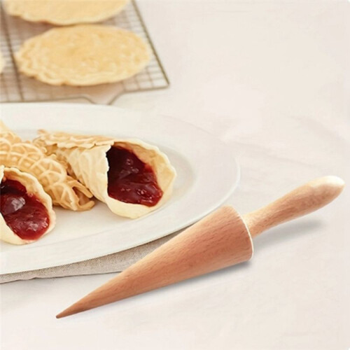 Ice Cream Waffle Cone Roller, Strong and Smooth Cone Roller, Wooden Pizzelle Cone, Handle Waffle Cone Shaped Tool 1
