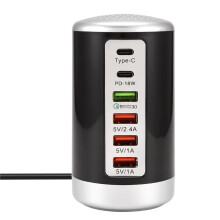 65 W USB-Multiport-Ladegerät-Hub QC3.0-Schnellladegerät 6-Port-Typ-C-PD-Ladegerät Ladestation für Mobiltelefone B US-Stecker