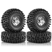 4 Szt. 120mm 1,9 Cala Metal Beadlock Felga Gumowa Opona Zestaw do 1/10 RC Crawler Car TRX4 D90 D110 Axial SCX10, Srebrny