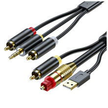 Digital Optical to Analog 3.5mm AUX Audio Cable Optical to 2RCA Adapter Coaxial to Stereo L/R Audio Amplifier, 5 Meter