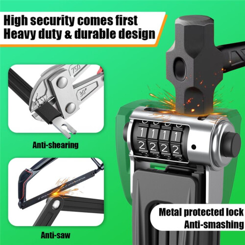 Anti-Theft Folding Bike Lock with Air Tag Bracket, High Security Combination Lock for E-Bikes and Scooters 2