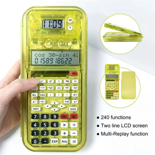 Luxmoc Multi-Function Scientific Calculator Transparent Pencil Case  Display Scientific Function Calculator Yellow 1