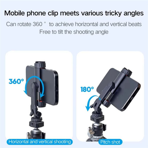Braçadeira Giratória Horizontal e Vertical para Celular, Suporte Fixo para Câmera e Celular 2