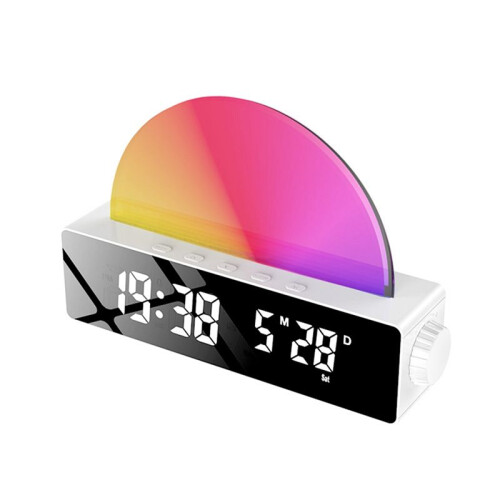 Sunrise Alarm Clock, Wake  Light Dawn Simulator, Bedside Sun Lamp Multi Color Night Light met USB-Oplader, Wit 1