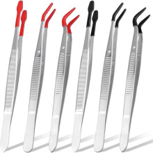 6-Teilige Pinzetten Aus Edelstahl mit Gummispitzen, PVC-Beschichtete Pinzetten mit Flacher Spitze, Gebogene und Kleine