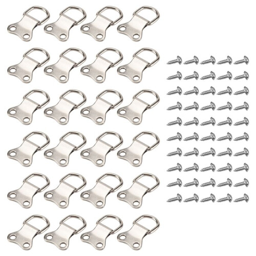 25 pcs D-Ring Picture Frame Hanging Hooks Double Hole Hangers With Screws Silver