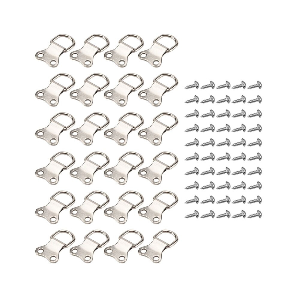 25 Pcs D-Ring Picture Frame Hanging Hooks Double Hole Hangers With Screws Silver 6031503496315