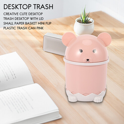 Cute Desktop Trash Desktop With Lid Small Paper Basket  Flip Plastic Trash Can 2