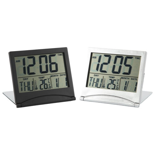 2 Pcs Digital Travel Alarm Clock Foldable LCD Clock with Calendar Temperature Snooze Mode Portable Display Desk Clock 1