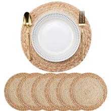 Boho Placemats Set van 6 - Handgemaakte Geweven Placemat Waterhyacint Matten, Ronde Placemat voor Eettafel Keuken 13 Inch