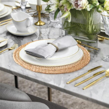 Boho Placemats Set van 6 - Handgemaakte Geweven Placemat Waterhyacint Matten, Ronde Placemat voor Eettafel Keuken 13 Inch