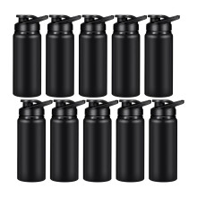 10 Stück Wasserflasche 600 Ml, Wiederverwendbare Flaschen, Schnappdeckel, Wasserflasche für Fitnessstudio, Sport, Camping, Wandern, Angeln, Schwarz