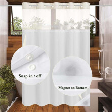 No Hook Waffle-Weave Shower Curtain with Snap-in Fabric Liner Set for Bathroom, Hotel Style with Mesh Top Window,A