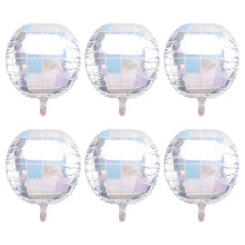 6Pcs Iridescent Disco Balloons, Huge Shiny Silver Disco Aluminum Foil Balloons for Birthday Single Party Decoration