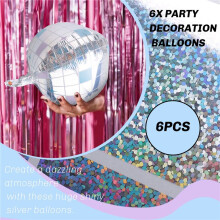 6Pcs Iridescent Disco Balloons, Huge Shiny Silver Disco Aluminum Foil Balloons for Birthday Single Party Decoration