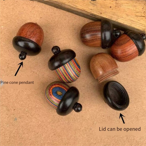 Unscrewable Pine Cone Hazelnut DIY Accessories Pendant Keychain Storage Small Box Red Model 2