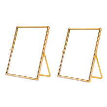 Goldener Schwebender Bilderrahmen, 2Er-Set, Geschenk-Fotorahmen Aus Metall und Glas, für die Vertikale PräSentation auf Dem Tisch