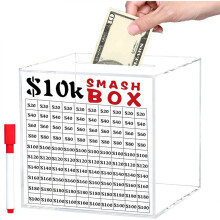 10k Smash Box für Geld, Unzerbrechliche Spardose für Erwachsene, Sparbox für die 10000-Geld-Sparherausforderung, Transparente Acryl-Spardose