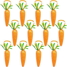 L-Easter Carrot Hanging Ornaments - 12Pcs Premium Foam Glitter Artificial Carrots for Easter Decoration