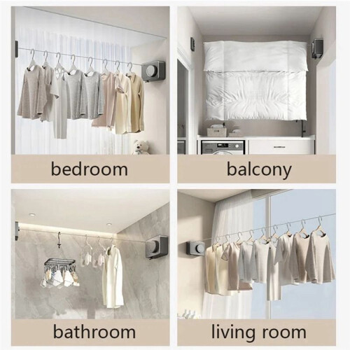 Wall-Mounted Retractable Clothesline Laundry Hanger Clothes Drying Rack Invisible Stretchable Clothes ,White 1