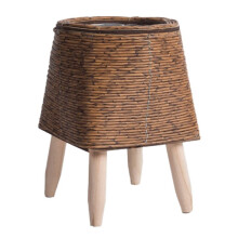Vintage Imitation Rattan Woven Flower Shelf Planters Handmade Storage Basket with Wooden Legs Plant Pot Stand Holder,D