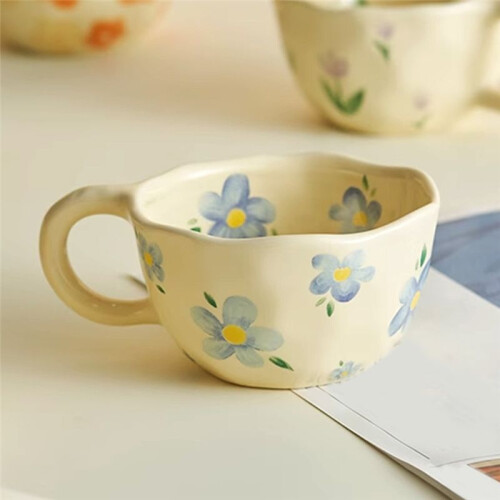 Elegant Floral Ceramic Mug Coffee Cup with Flower Decorations, 250ml Spring Drinkware for Home Decor,A 2