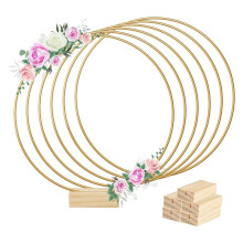 6PCS 12in Metal Floral Hoop Centerpiece Ribbon 6 Wood Stands for Table Decoration DIY Wedding Decoration Wall Hanging