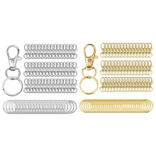 100Set Drehbare Karabinerhaken Aus Metall mit SchlüSselringen für SchlüSselanhäNger, SchlüSselband, SchlüSsel, Kunsthandwerk, Silber + Gold