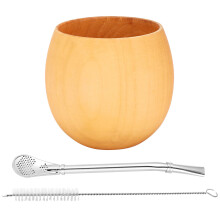 Conjunto de Chá de Madeira Erva Mate CabaçA Mate Artesanal Madeira Natural Café Copo de áGua Mate com Colher Palha Pincel Bombilla 200Ml (Leve)