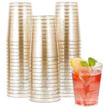 Gold Plastic Cups, Disposable Gold Glitter Plastic Wine Glasses, Clear Plastic Cups Tumblers, Christmas Party Cups