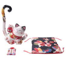 8.6 Inch Ceramic Maneki Neko Lucky Cat Money Box Coin Bank Japanese Long Tail Fortune Cat Feng Shui Home Decor ,A