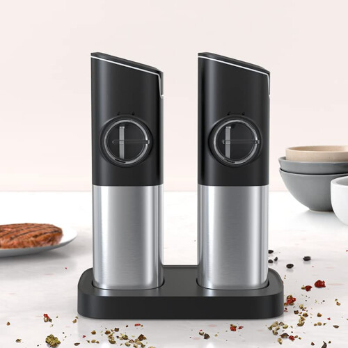 Salt and Pepper Grinder Set, Electric Pepper Grinder USB Rechargeable,Automatic Gravity Mill Grinder with