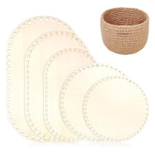 5PCS Wooden Basket Bottom, 5 Size Oval Circle Blank Solid Crochet Basket Wood Base for DIY Basket Weaving Supplies
