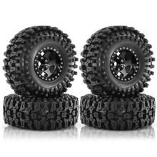 4pcs 120mm 1.9inch Metal Beadlock Wheel Rim Rubber Tire Set for 1/10 RC Crawler Car TRX4 D90 D110 Axial SCX10, Black