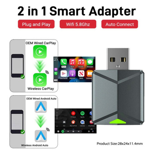 Cablato A Wireless 2 In 1 AI Box Carplay 5G Wif e  5.0 Android Auto Plug e  Connessione Non Induttiva 1