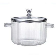 Glass Saucepan Clear Cooking Pot Soup Pot Heating Dual Handles Glass Saucepan with Cover Silver